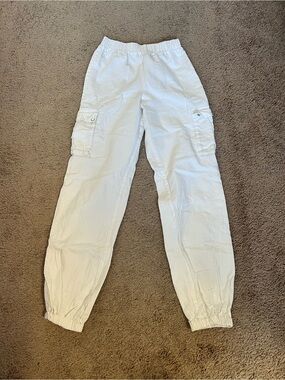 PrettyLittleThing White High Waist Cargo Joggers